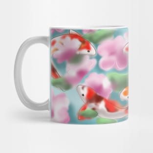 cherry blossoms and koi carp in blue-green water Mug